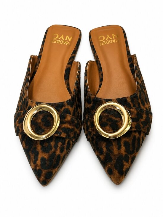Madden Nyc Shoes - Leopard Print Size 8 & 10 Women's Pointed Mules with Gold Ring